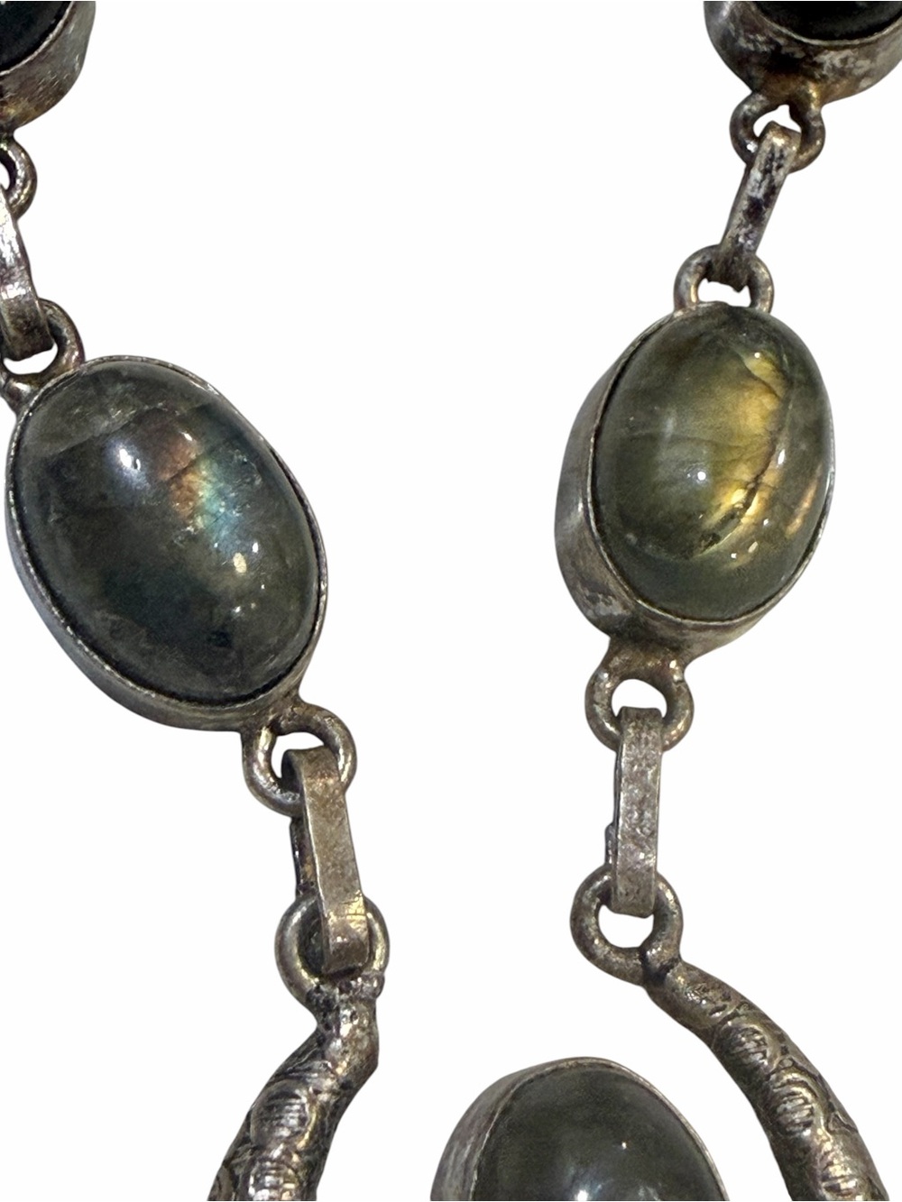 Vintage Taxco Mexico Sterling Silver Natural Labradorite Bohemian Statement Neck - Picture 15 of 16
